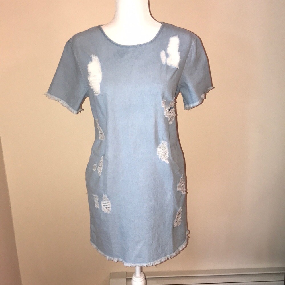 Denim Mini Dress Chambray Blue